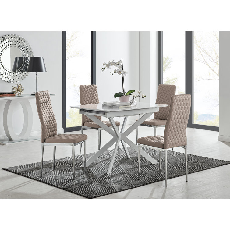 Canora Grey Eubanks Modern High Gloss Extendable Dining Table Set with ...